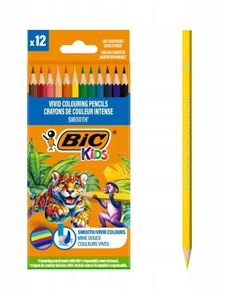 Kredki ołówkowe 12 kolorów Smooth Kids BIC