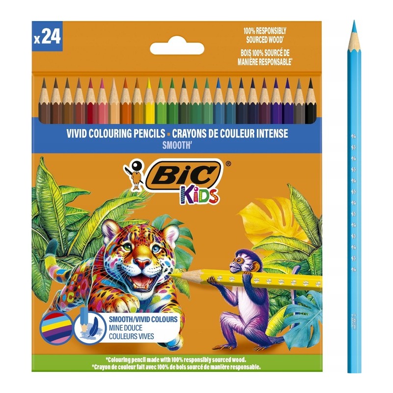 Kredki ołówkowe 24 kolory Smooth Kids BIC