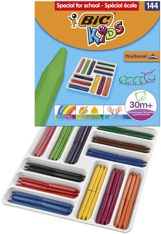 Kredki świecowe 12 kolorów 144szt Plastidecor Triangle Kids BIC