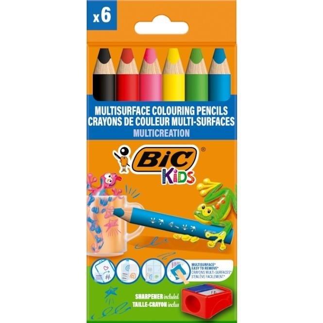 Kredki ołówkowe jumbo 6 kolorów Multisurface Kids BIC