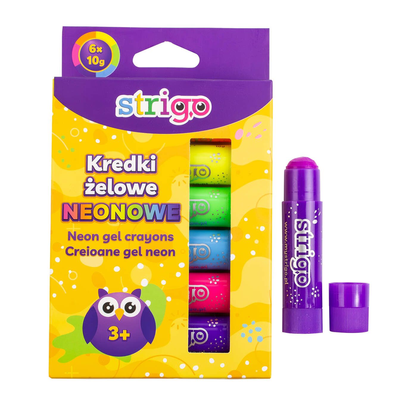 Kredki żelowe w sztyfcie neonowe 6 kolorów Strigo