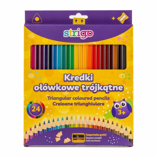 Kredki ołówkowe trójkątne 24 kolory Strigo