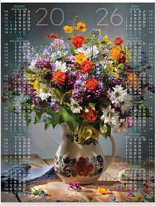 Kalendarz jednoplanszowy ścienny B1 68x98cm 2026 bukiet Telegraph