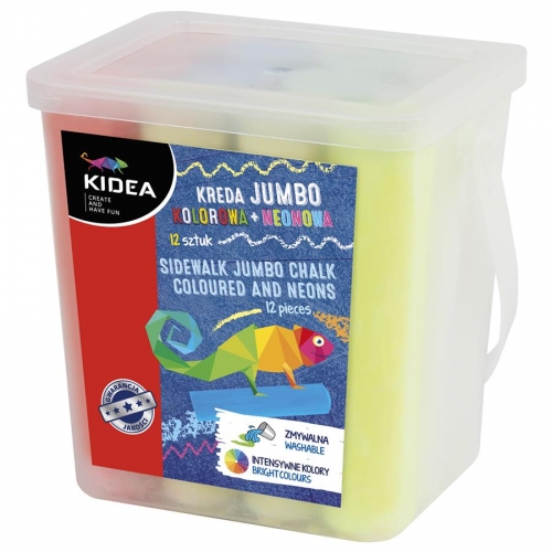 Kreda kolorowa + neonowa chodnikowa jumbo 12szt. Kidea