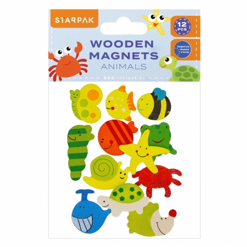 Magnesy drewniane zwierzątka 12szt Starpak