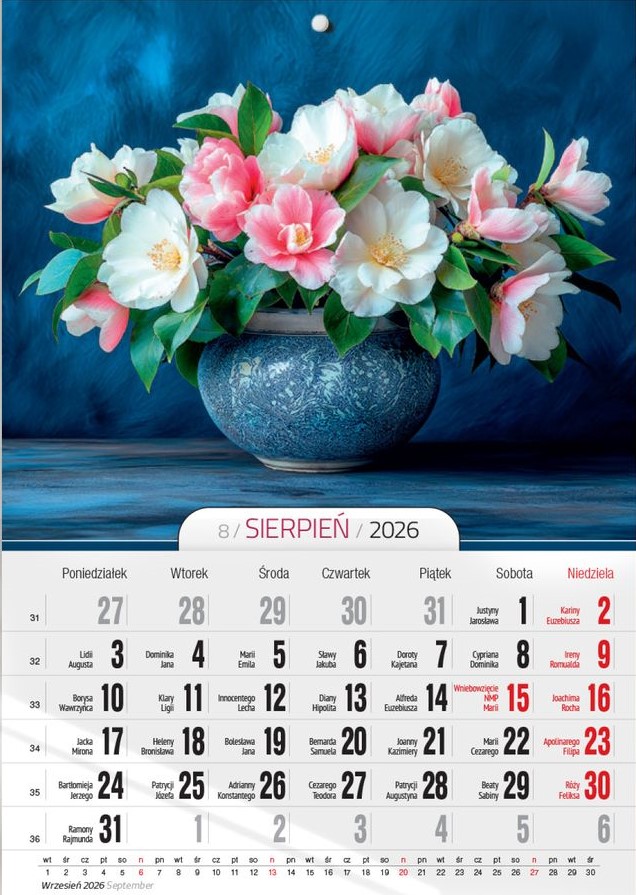 Kalendarz naścienny wieloplanszowy A4 2026 kwiaty O-Press