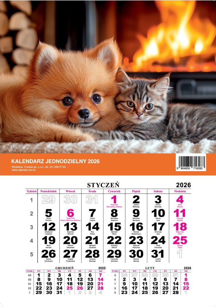 Kalendarz naścienny jednodzielny 21x30cm 2026 milusińscy O-Press