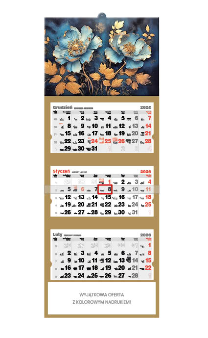 Kalendarz naścienny trójdzielny 32x86cm 2026 glamour Jotan