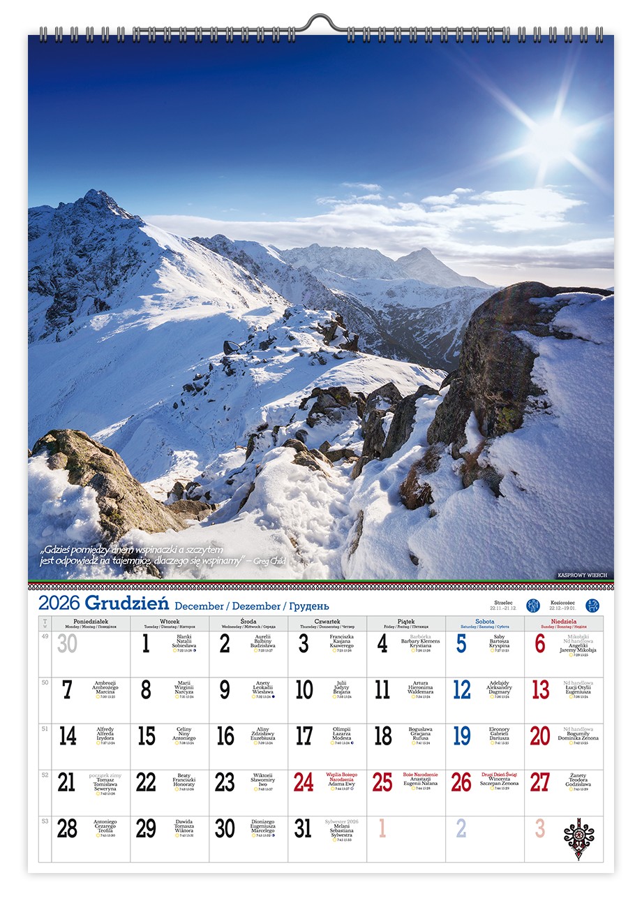 Kalendarz naścienny wieloplanszowy A2 2026 Tatry Pan Kalendarzyk