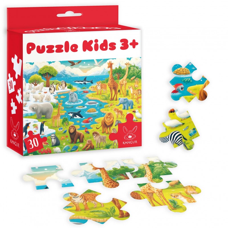 Puzzle 30 elementów dzikie zwierzęta +3 Kangur