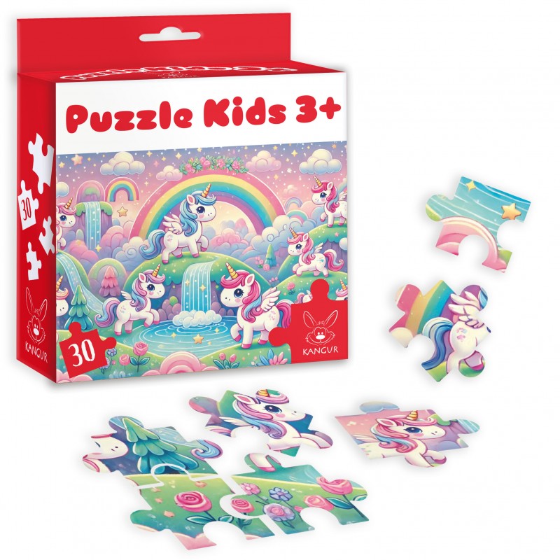 Puzzle 30 elementów jednorożce +3 Kangur