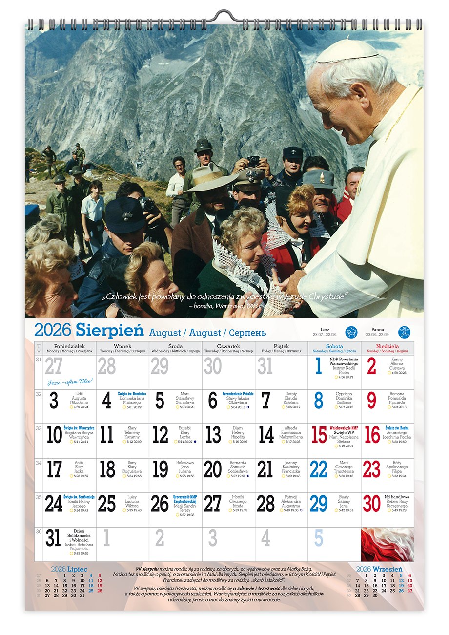 Kalendarz naścienny wieloplanszowy A3 2026 JP II Pan Kalendarzyk
