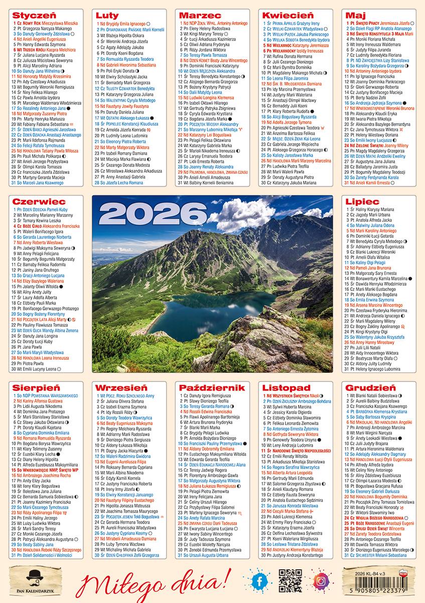 Kalendarz naścienny roczny 24x34cm 2026 Pan Kalendarzyk