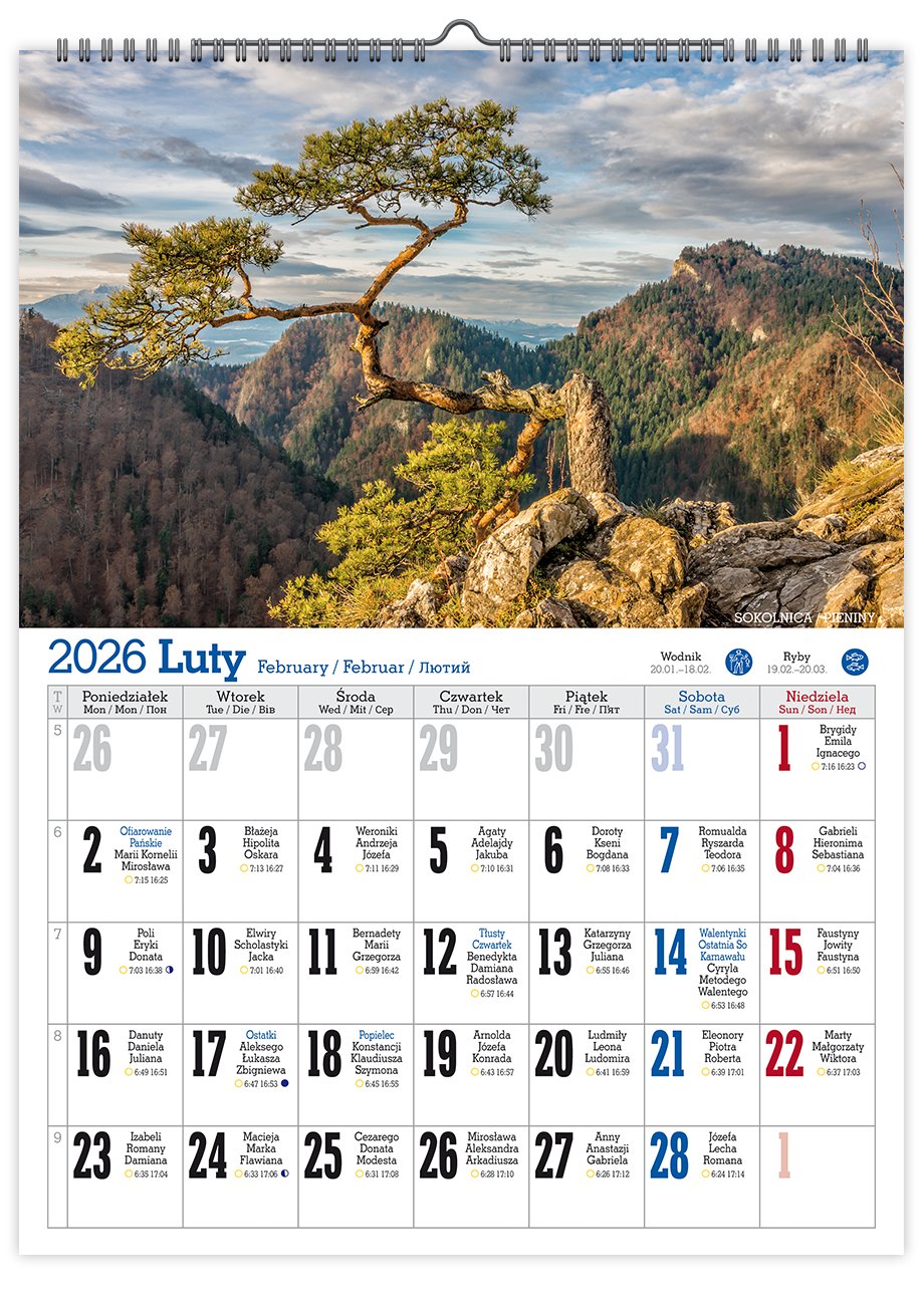 Kalendarz naścienny wieloplanszowy A4 2026 polskie pejzaże Pan Kalendarzyk
