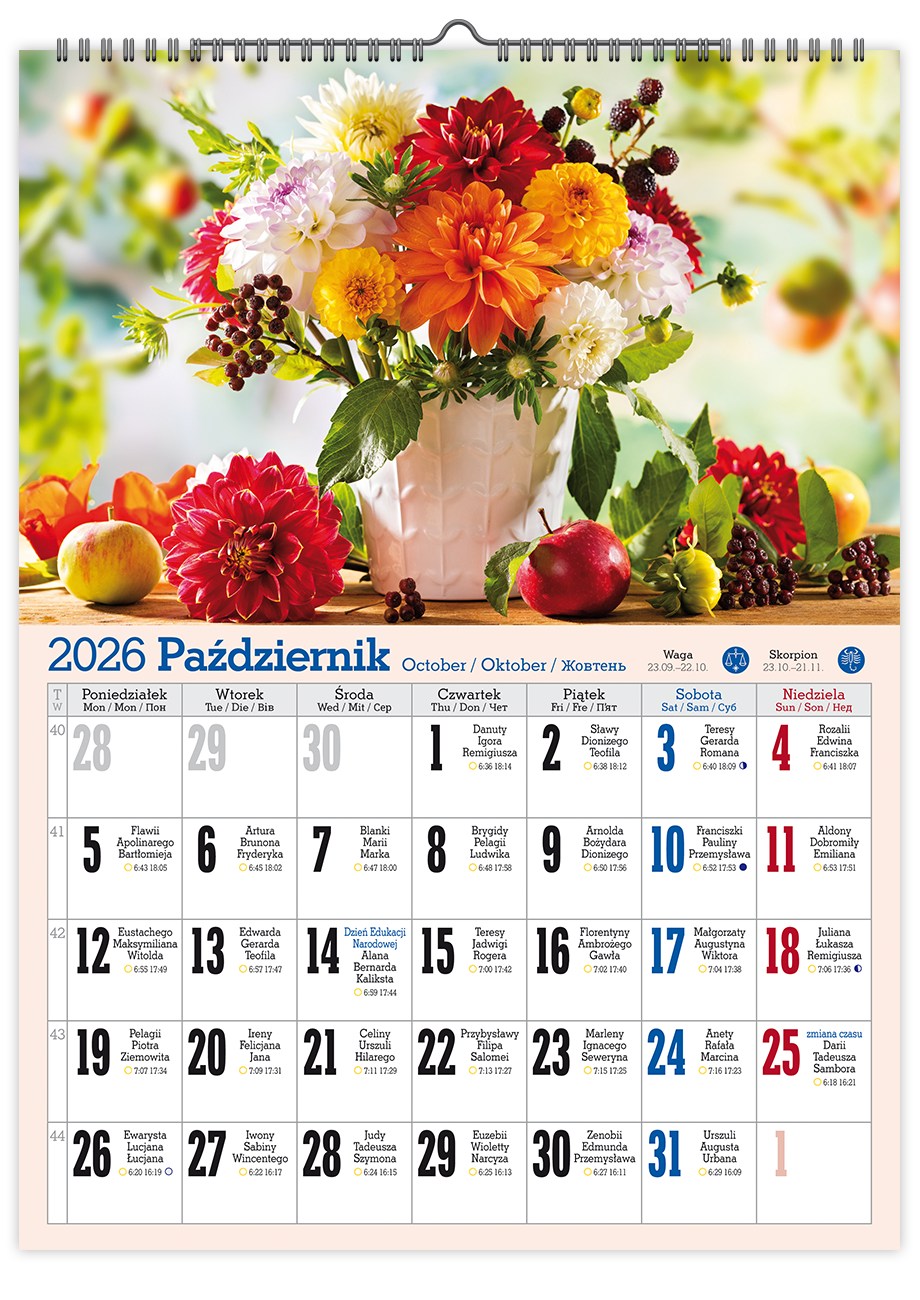 Kalendarz naścienny wieloplanszowy A4 2026 kwiatowe impresje Pan Kalendarzyk