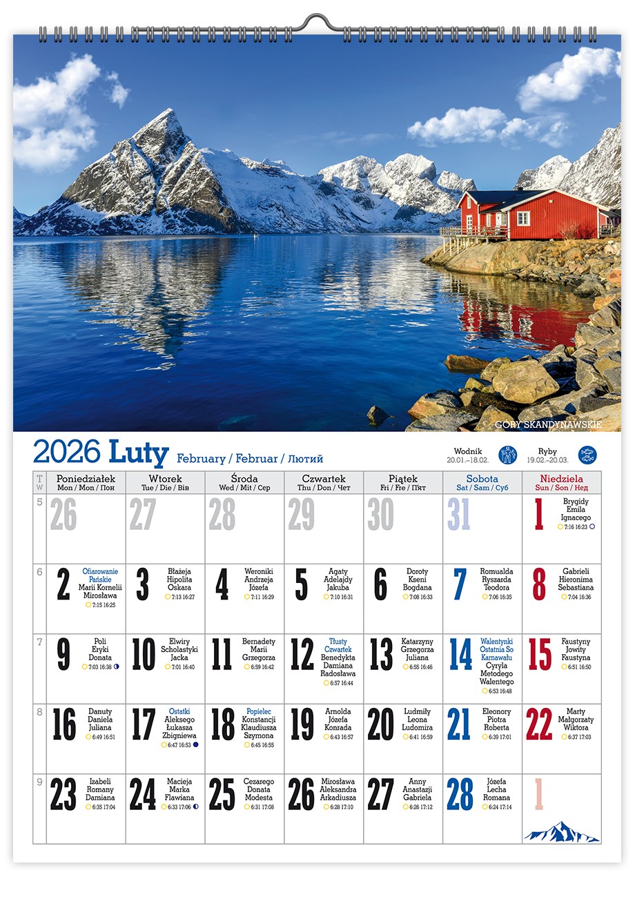 Kalendarz naścienny wieloplanszowy A4 2026 górskie krajobrazy Pan Kalendarzyk