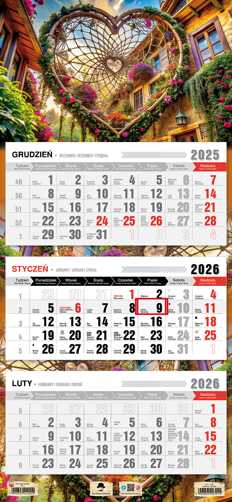 Kalendarz naścienny trójdzielny 32x68cm 2026 łapacz snów Pan Kalendarzyk