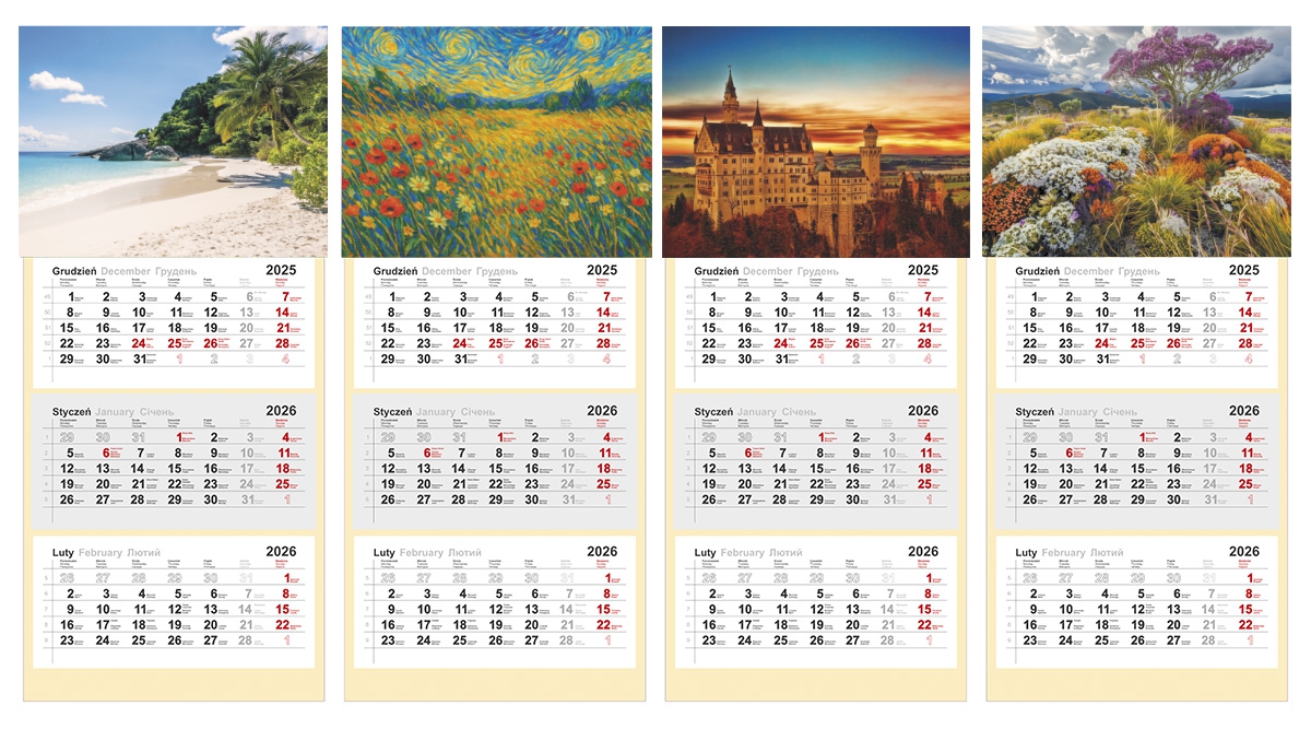 Kalendarz naścienny trójdzielny 31x70cm Panta Plast