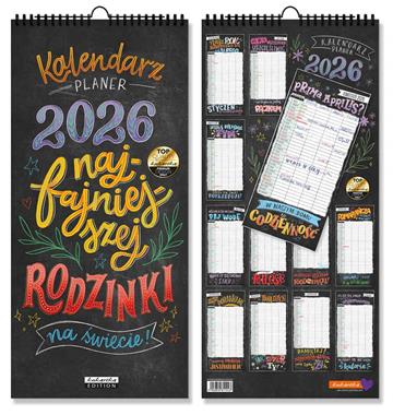 Kalendarz naścienny wieloplanszowy planer 21x45cm 2026 najfajniejszej rodzinki Kukartka