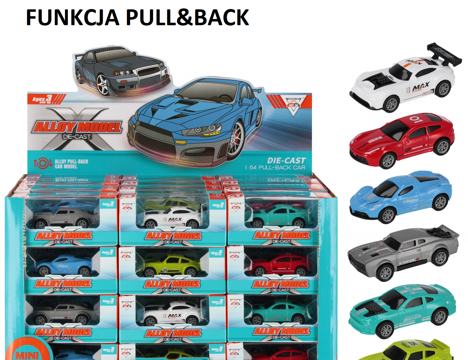 Auto wyścigowe metalowe 8cm pull&back MC