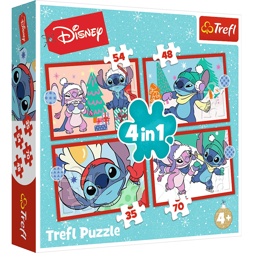  Puzzle 4w1 35/48/54/70 elementów świąteczny Stitch +4 Trefl