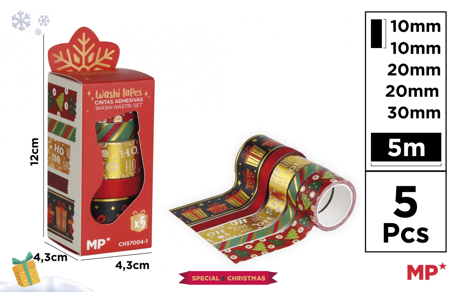 Taśmy dekoracyjne świąteczne 5 sztuk Main Paper