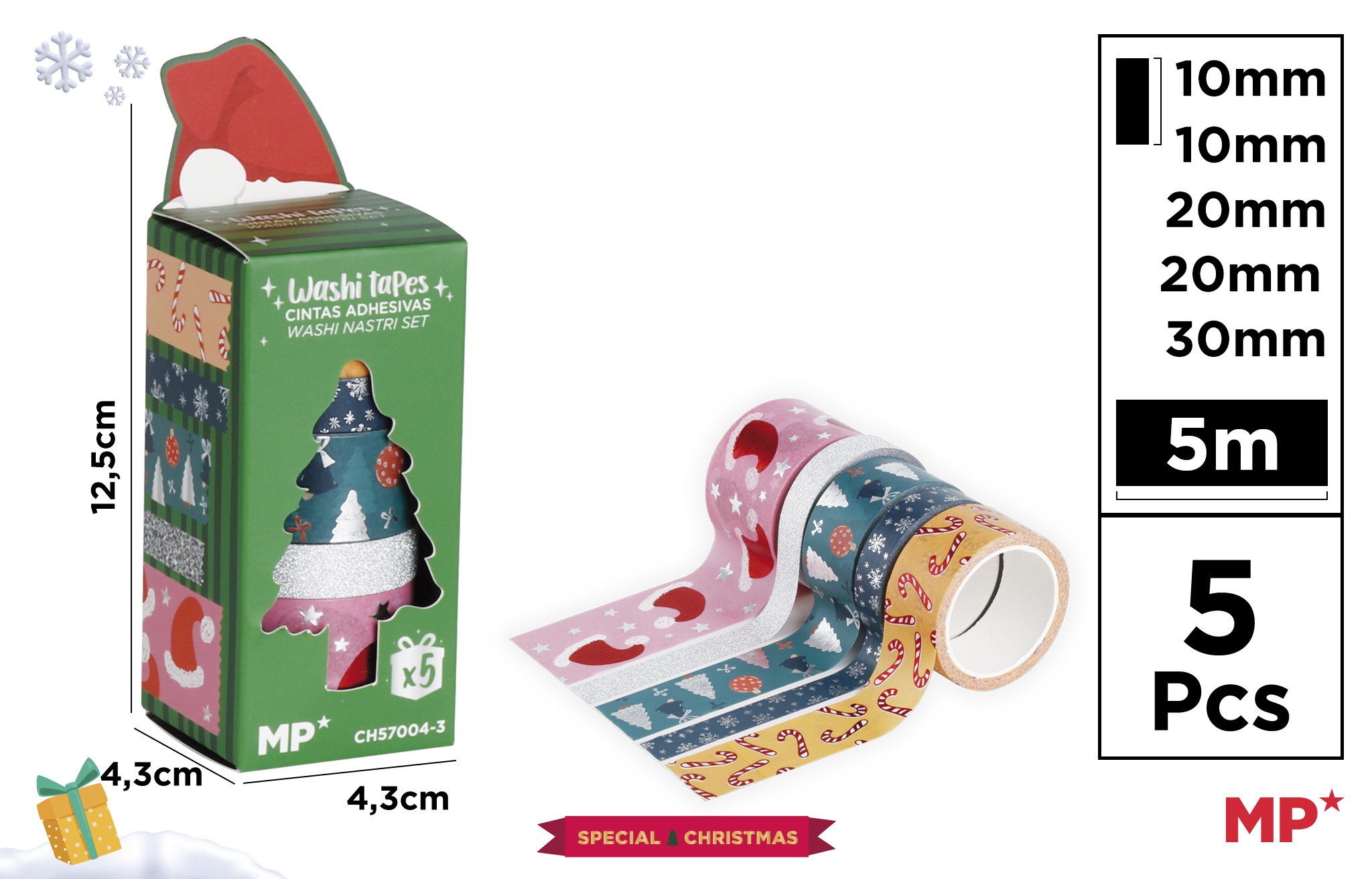 Taśmy dekoracyjne świąteczne 5 sztuk Main Paper