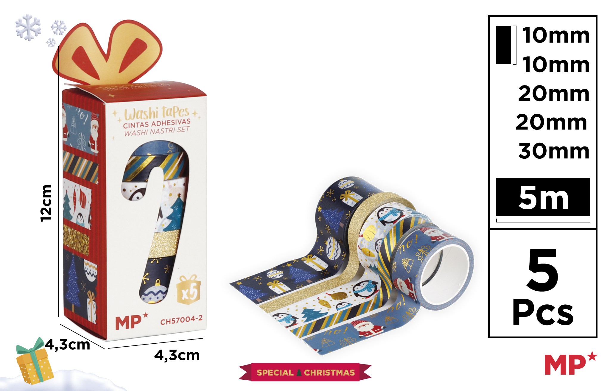 Taśmy dekoracyjne świąteczne 5 sztuk Main Paper