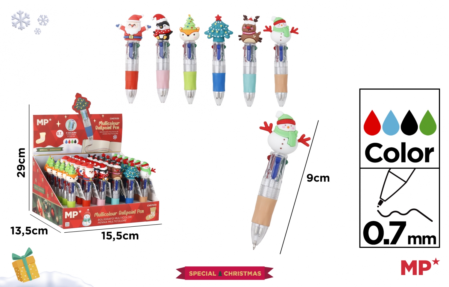 Długopis mini z figurką świąteczną 4 kolory Main Paper 