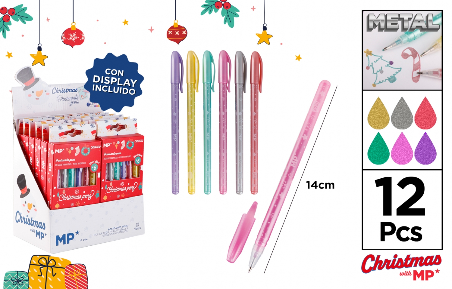 Długopis świąteczny 6 kolorów metalicznych Main Paper