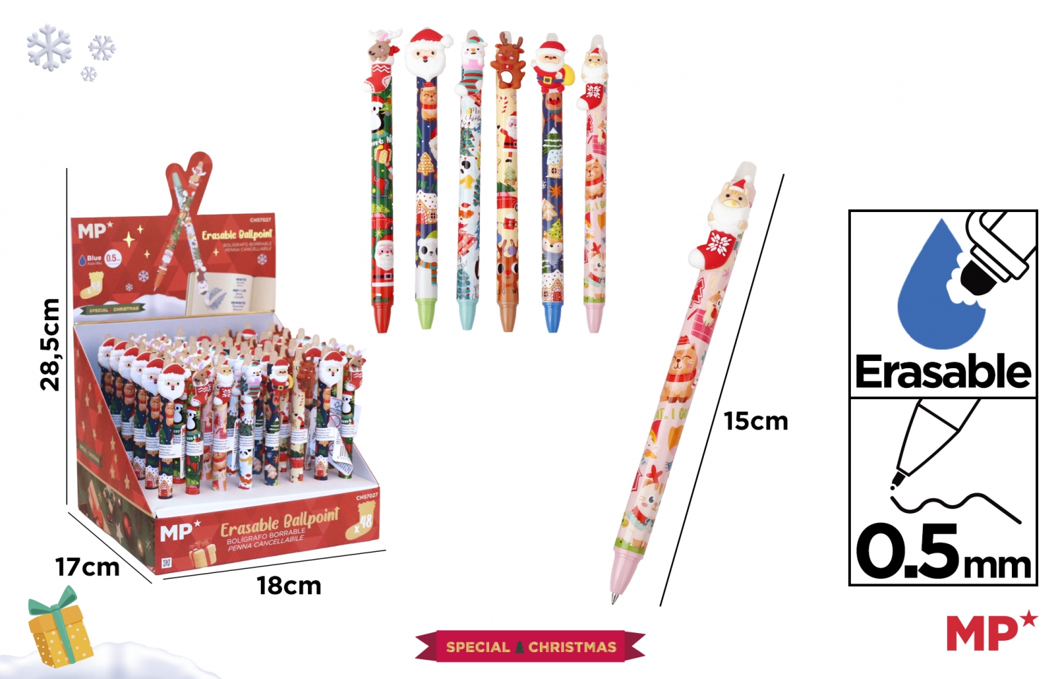 Długopis ścieralny z figurką świąteczną Main Paper