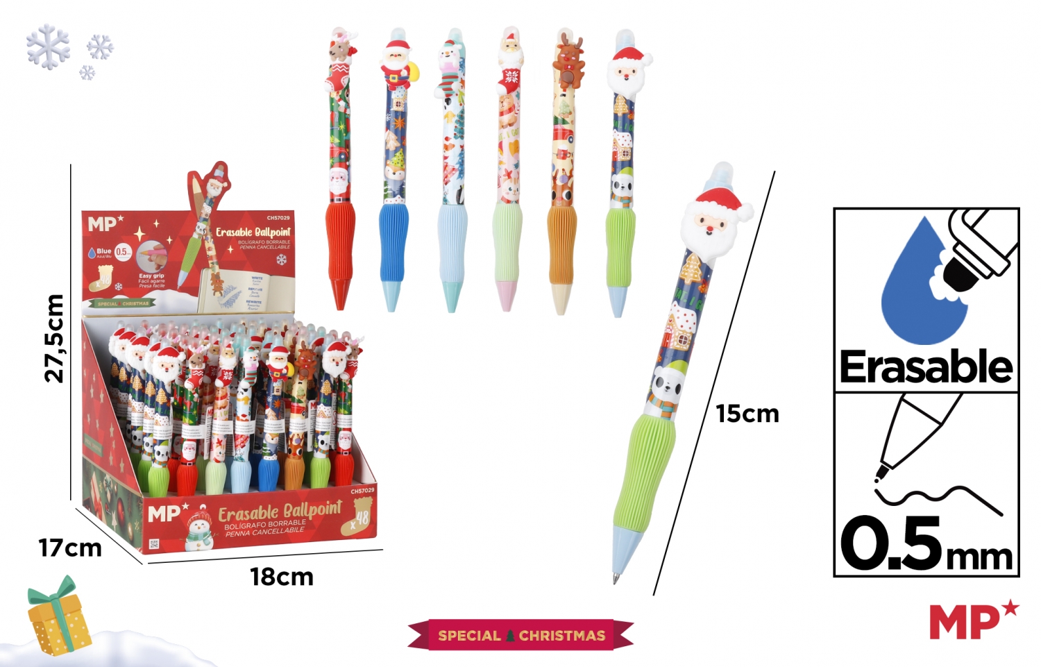 Długopis ścieralny z nakładką z figurką świąteczną Main Paper
