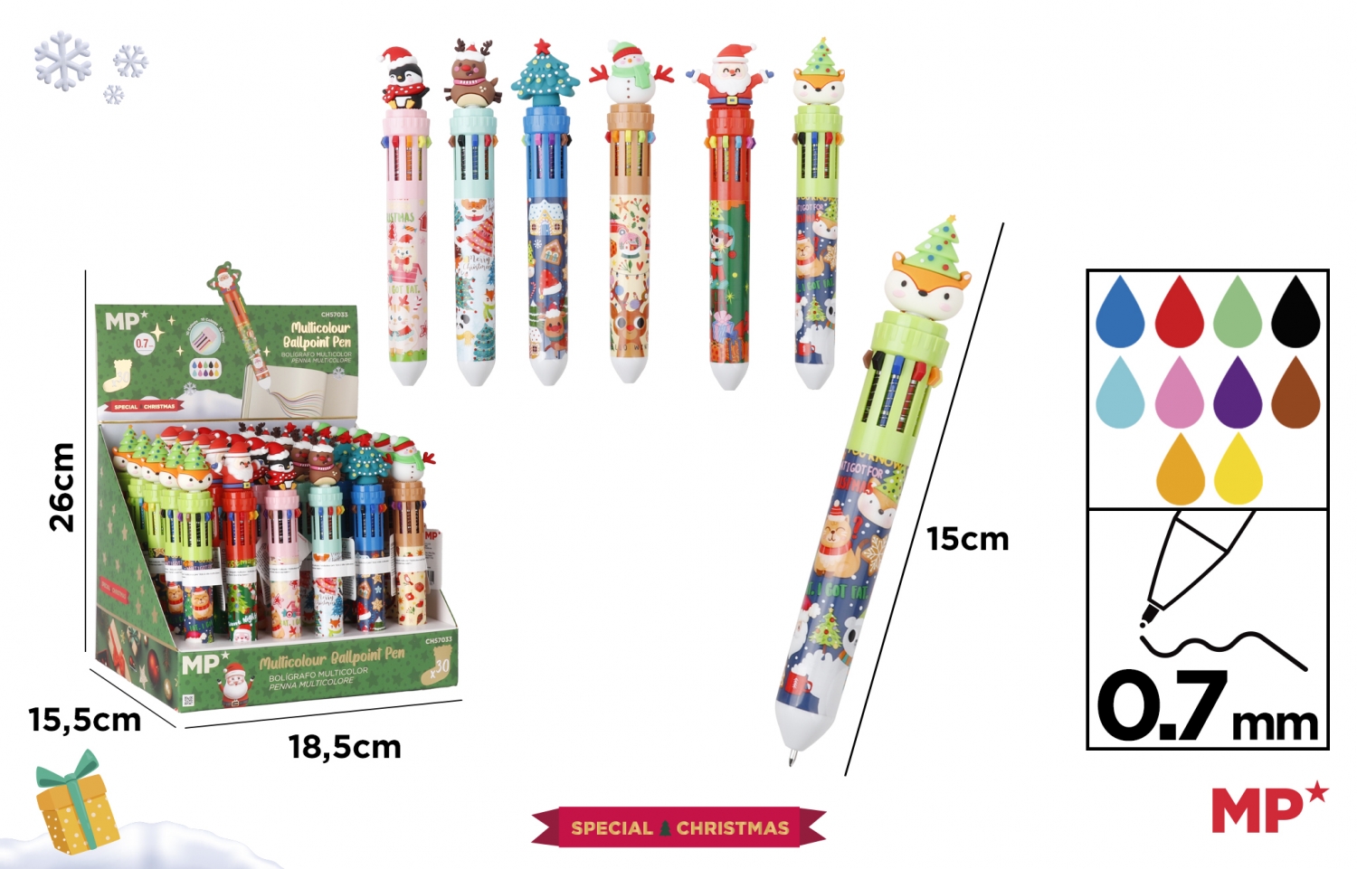 Długopis z figurką świąteczną 10 kolorów Main Paper