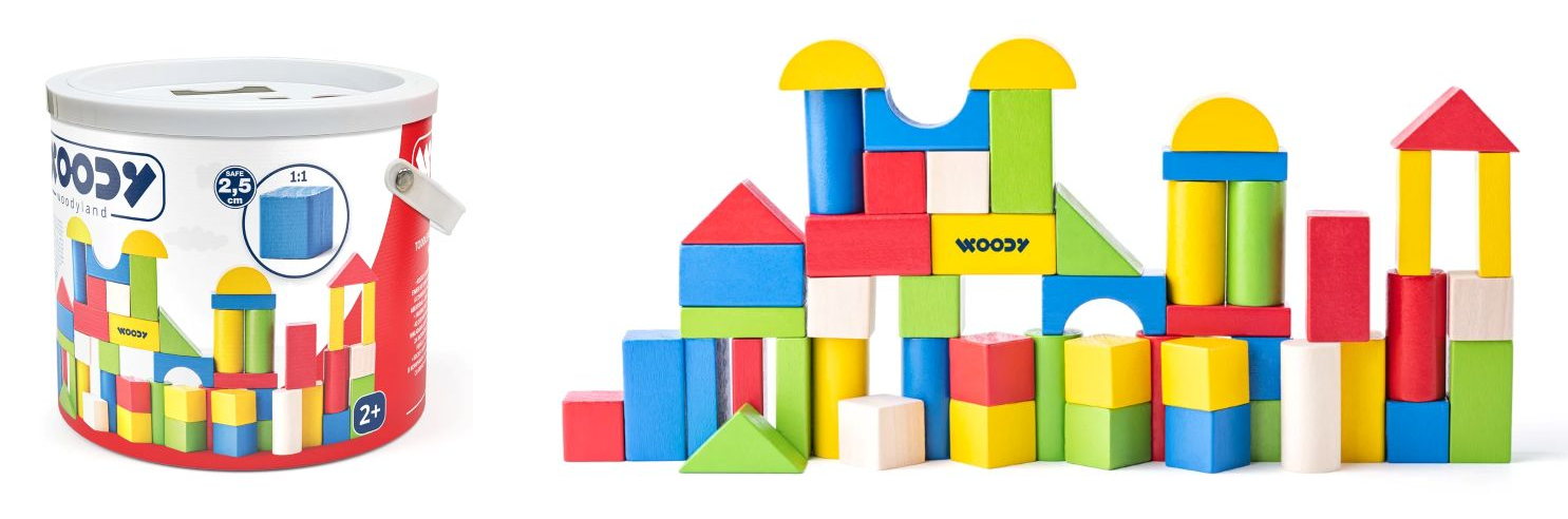  Klocki drewniane 50 elementów w wiaderku Woodyland