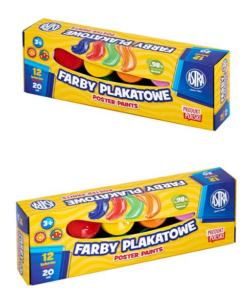 Farby plakatowe 12 kolorów 20ml Astra