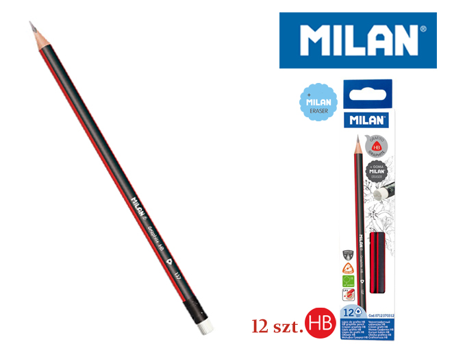 Ołówek trójkątny z gumką HB 12 sztuk Milan