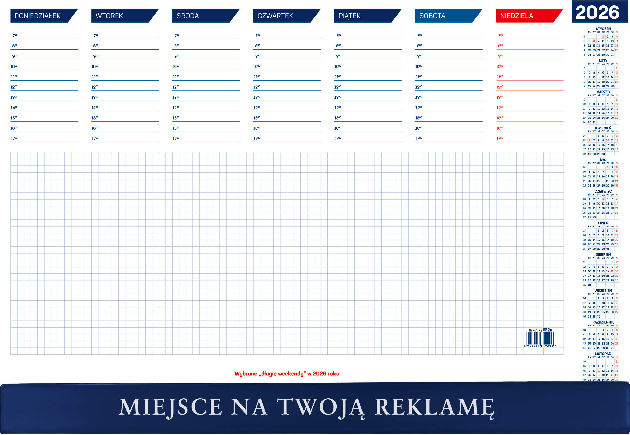 Biuwar kalendarz tygodniowy na biurko 55x41cm 52 kartki 2026 Wokół Nas