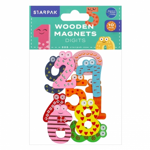 Magnesy drewniane cyferki 10szt Starpak