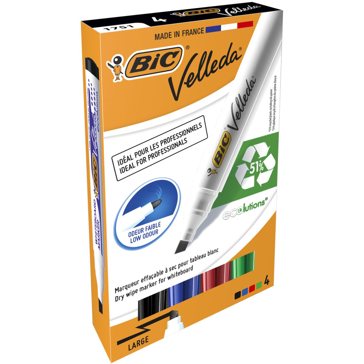 Marker suchościeralny 4 kolory Velleda ścięty BIC