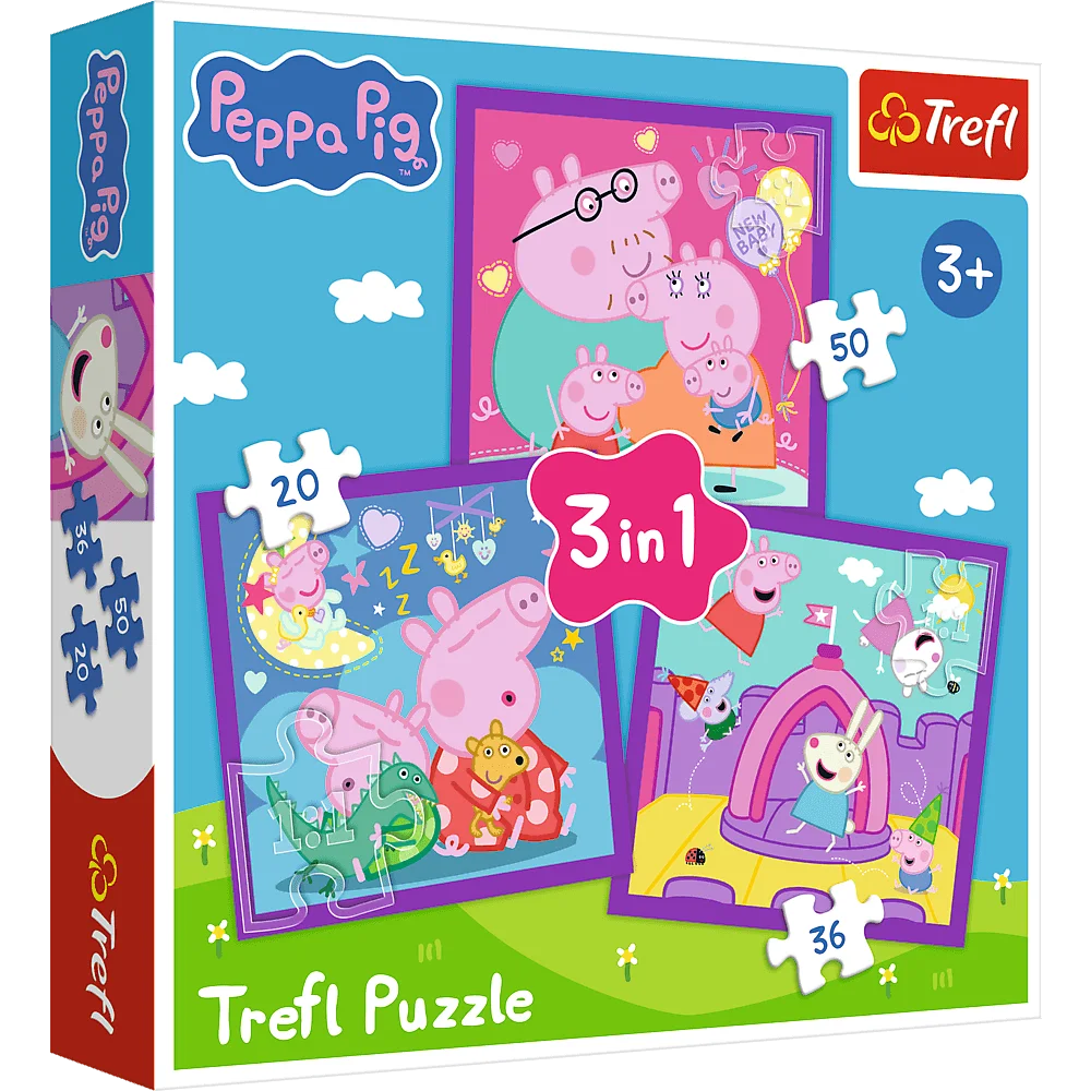 Puzzle 3w1 20/36/50 elementów Świnka Peppa +3 Trefl