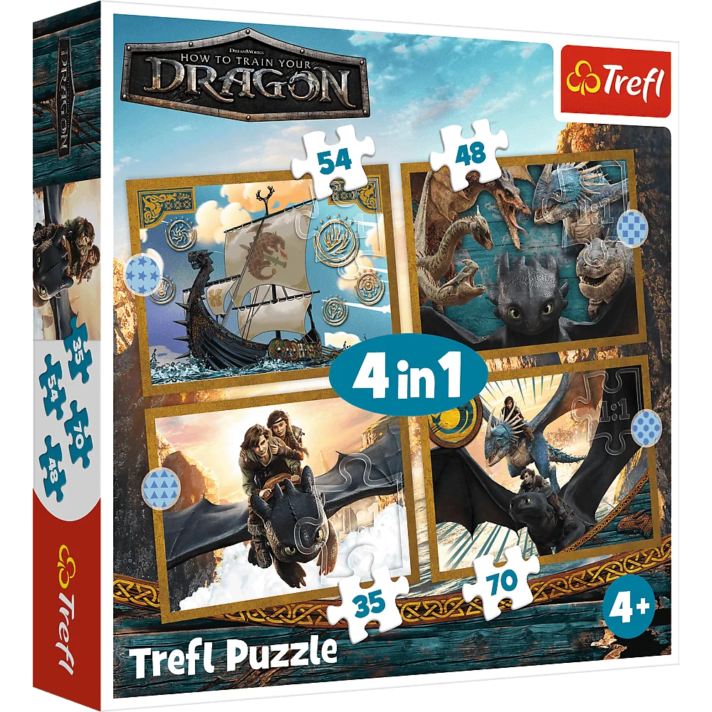  Puzzle 4w1 35/48/54/70 elementów smok +4 Trefl