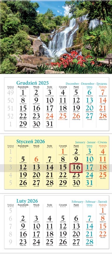 Kalendarz naścienny trójdzielny 32x86cm 2026 kaskada Lucrum