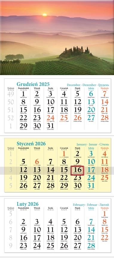 Kalendarz naścienny trójdzielny 32x86cm 2026 Toskania Lucrum