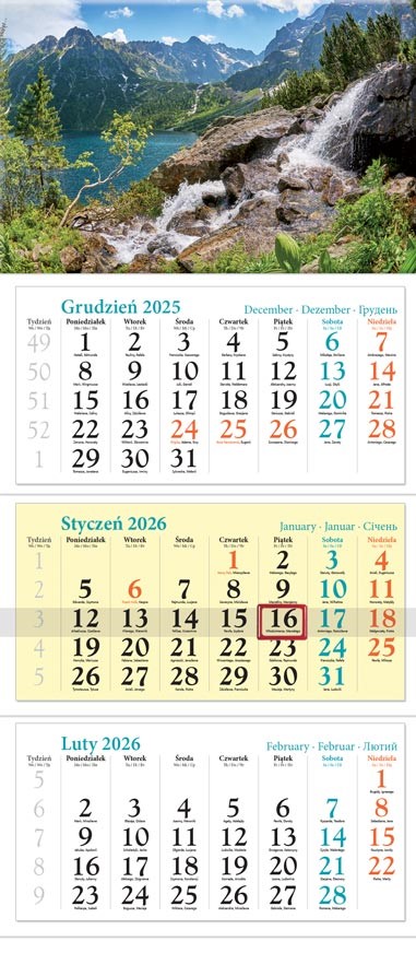 Kalendarz naścienny trójdzielny 32x86cm 2026 Tatry Lucrum