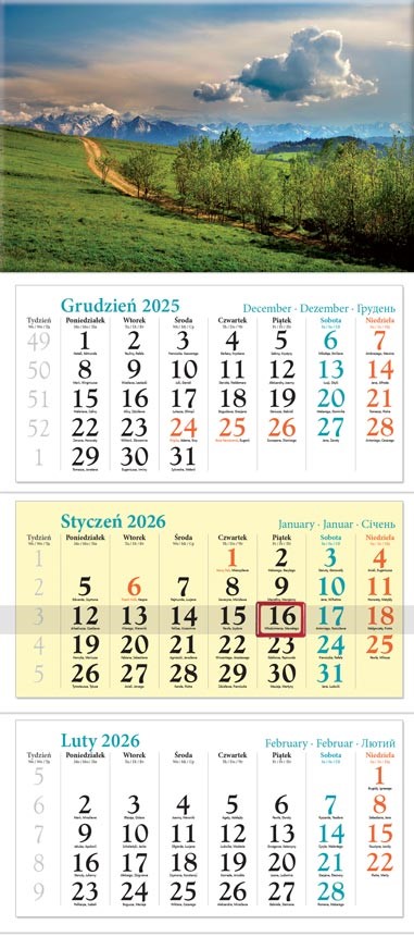 Kalendarz naścienny trójdzielny 32x86cm 2026 wiosna Lucrum
