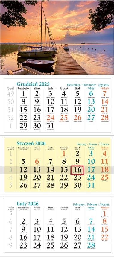 Kalendarz naścienny trójdzielny 32x86cm 2026 Mazury Lucrum