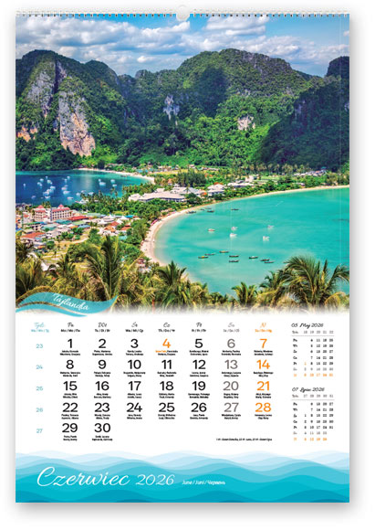 Kalendarz wieloplanszowy naścienny A3 32x47cm 2026 słoneczne wakacje Lucrum