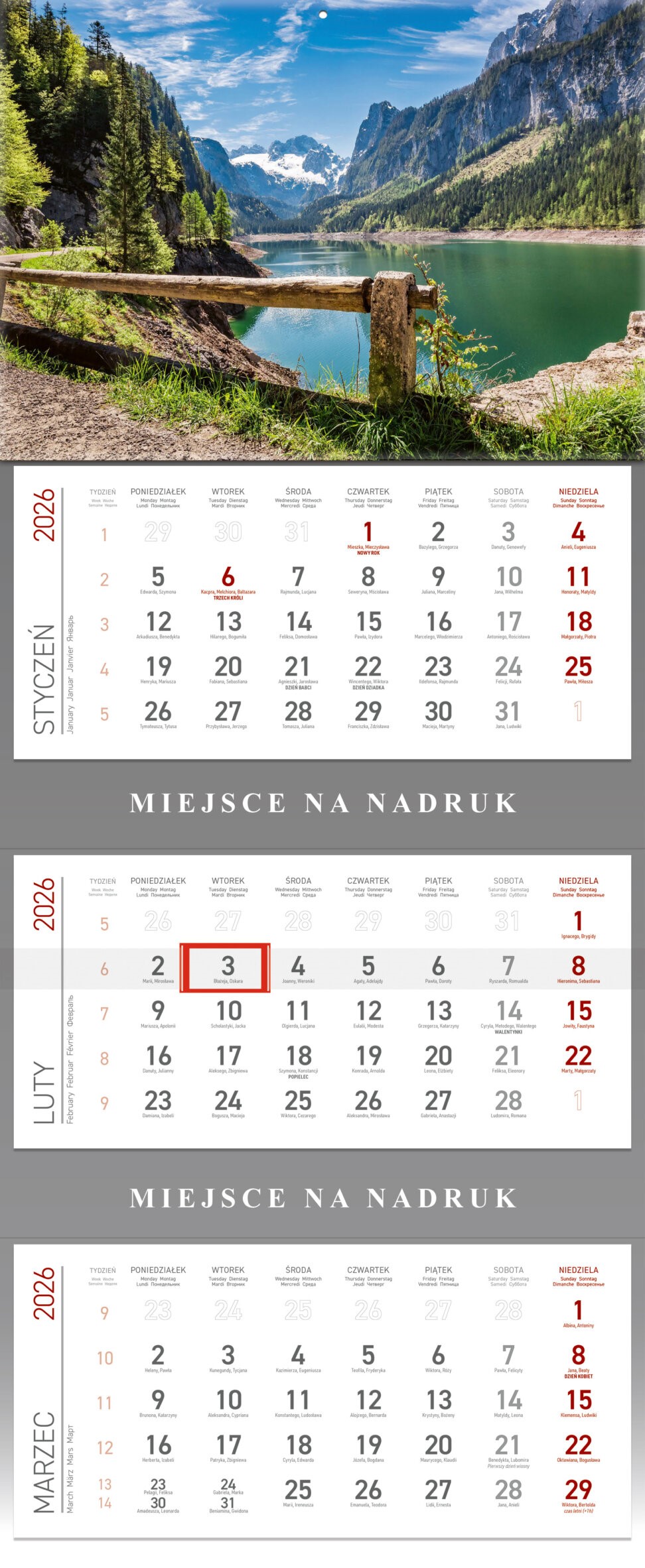 Kalendarz ścienny trójdzielny 30x85cm 2026 Wokół Nas