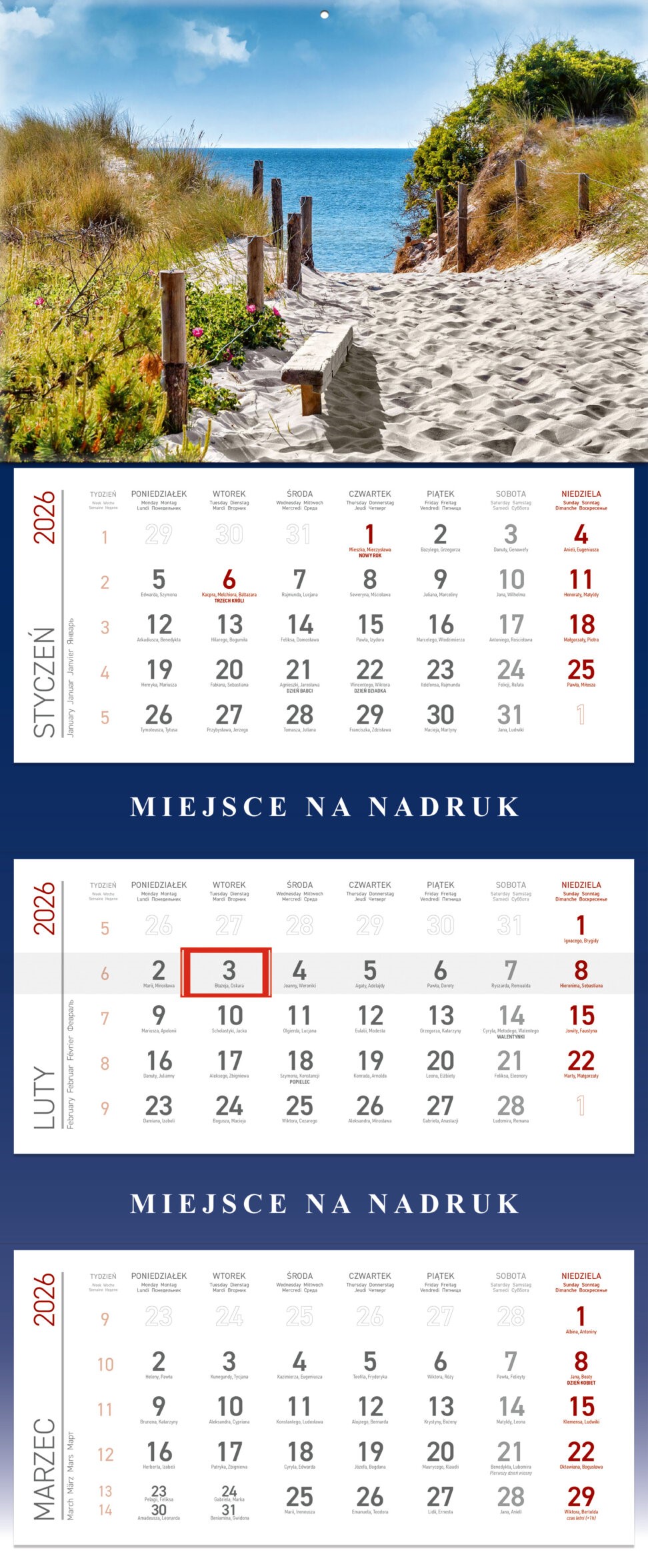 Kalendarz ścienny trójdzielny 30x85cm 2026 Wokół Nas