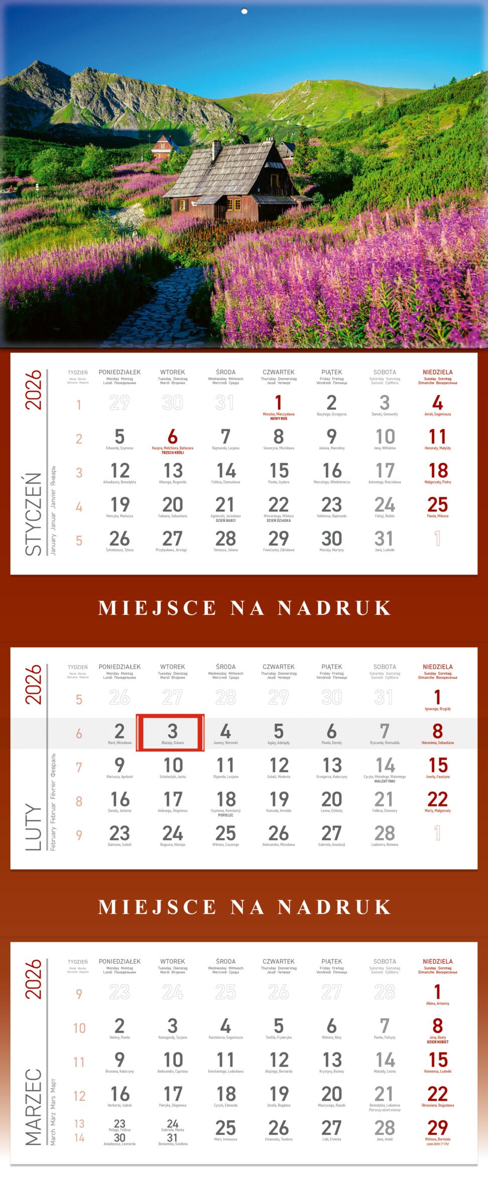 Kalendarz ścienny trójdzielny 30x85cm 2026 Wokół Nas